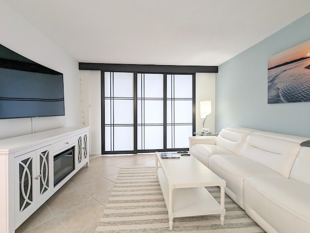 living room with light tile patterned floors