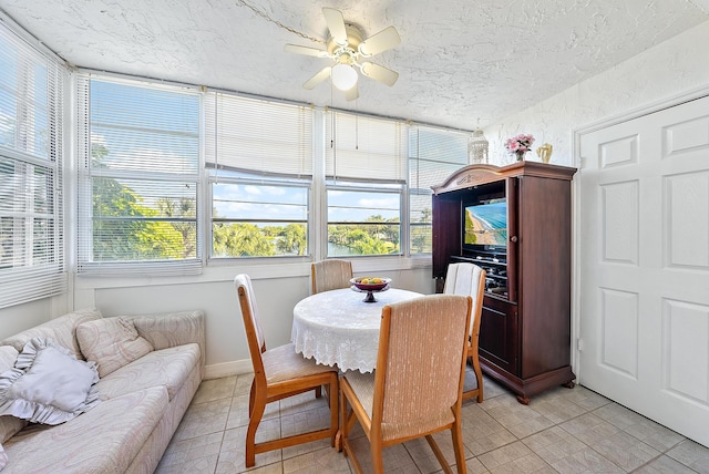 sunroom / solarium featuring ceiling fan