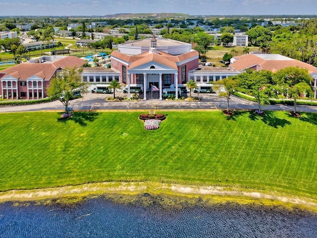 drone / aerial view featuring a water view