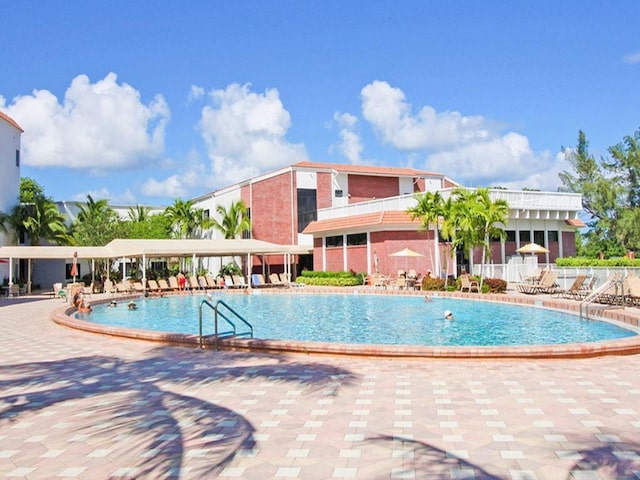 view of swimming pool featuring a patio