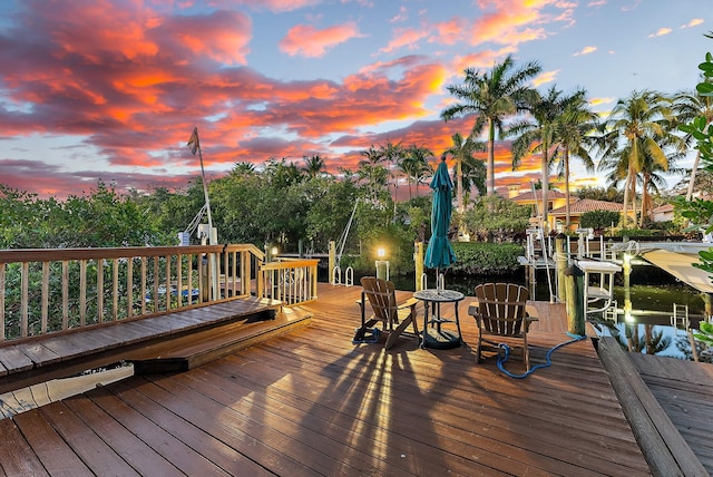 deck at dusk with a water view