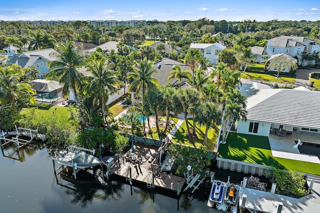 aerial view with a water view