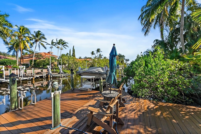 view of dock with a water view