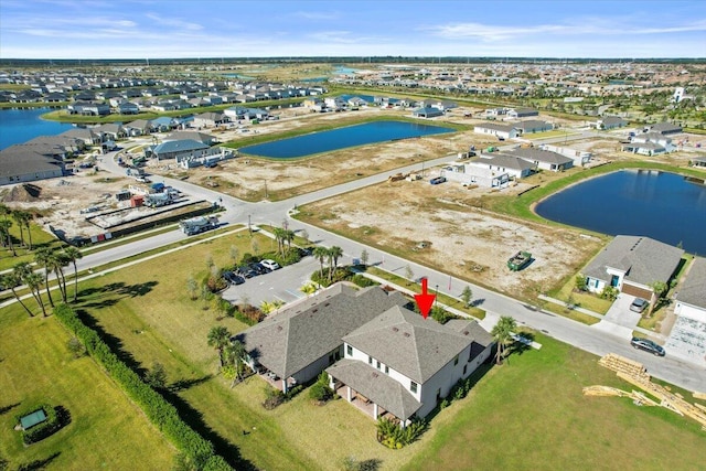 aerial view with a water view