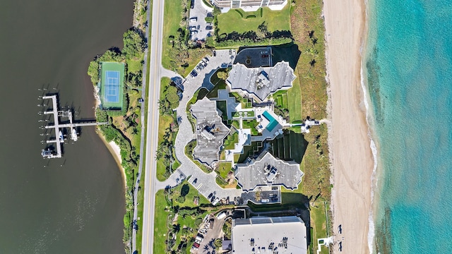 aerial view with a beach view and a water view