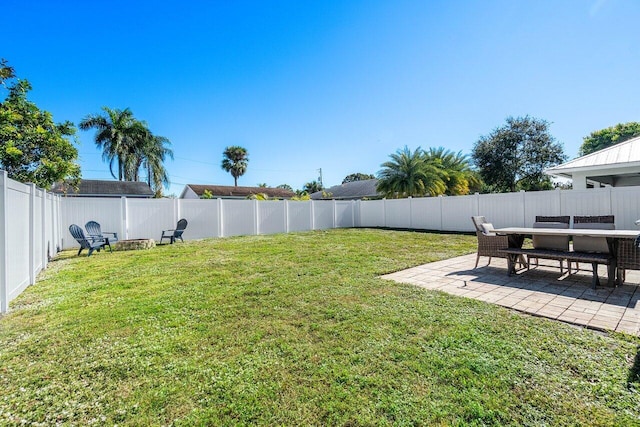 view of yard featuring a patio area and a fenced backyard