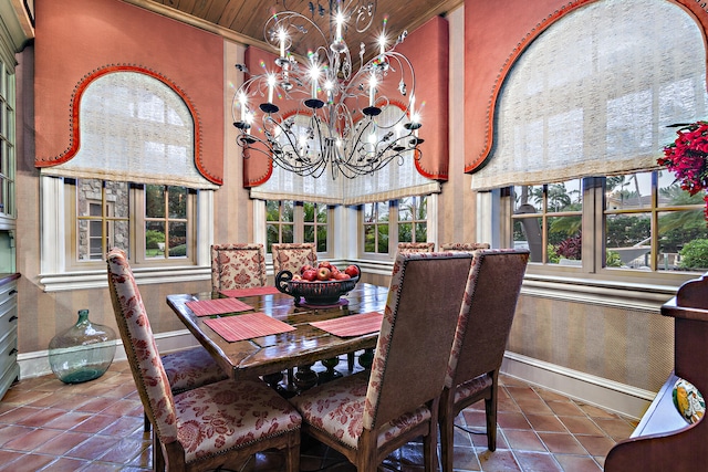 dining space featuring a notable chandelier and a healthy amount of sunlight