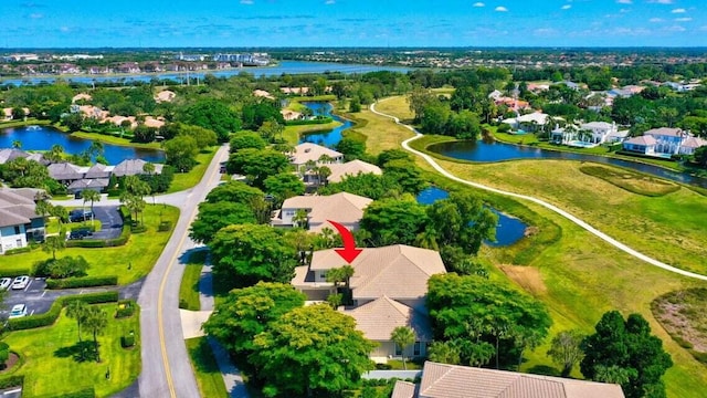 aerial view with a water view