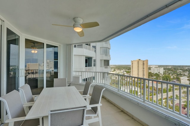 balcony with ceiling fan