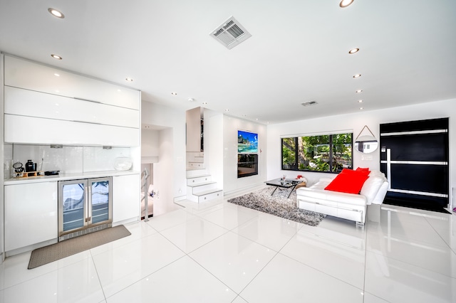 living room with light tile patterned floors