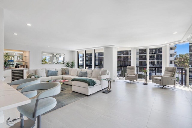 living room featuring wine cooler