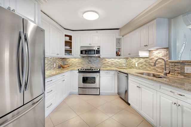 kitchen with sink, white cabinetry, stainless steel appliances, and tasteful backsplash