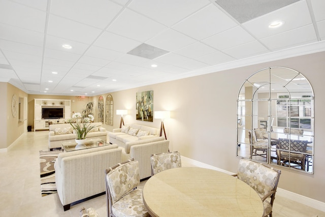 4545 N Ocean Blvd Unit 11C, Boca Raton, FL 33431 - living room with recessed lighting, baseboards, and ornamental molding