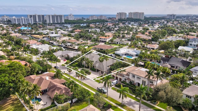 aerial view with a water view