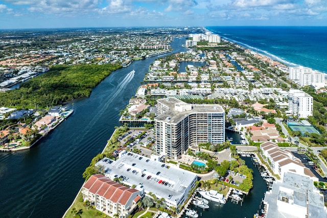 aerial view featuring a water view