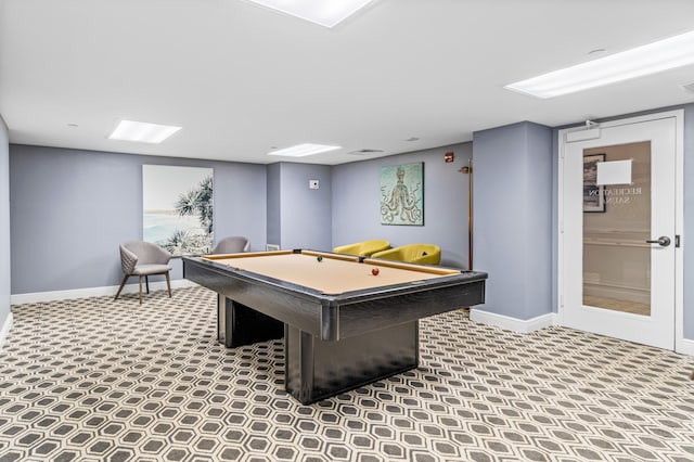 recreation room featuring billiards