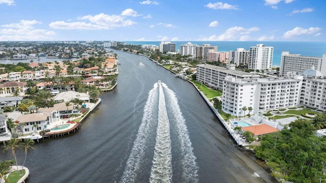 aerial view featuring a water view