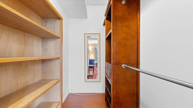 spacious closet with dark hardwood / wood-style floors