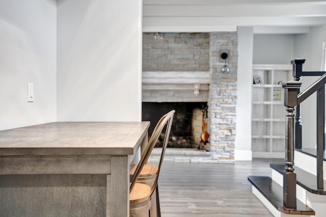 interior space featuring a fireplace and hardwood / wood-style floors