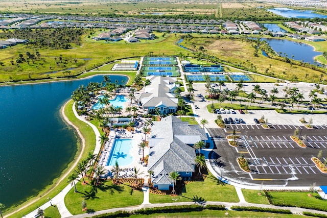 aerial view with a water view