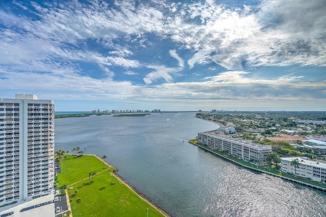 exterior space featuring a water view