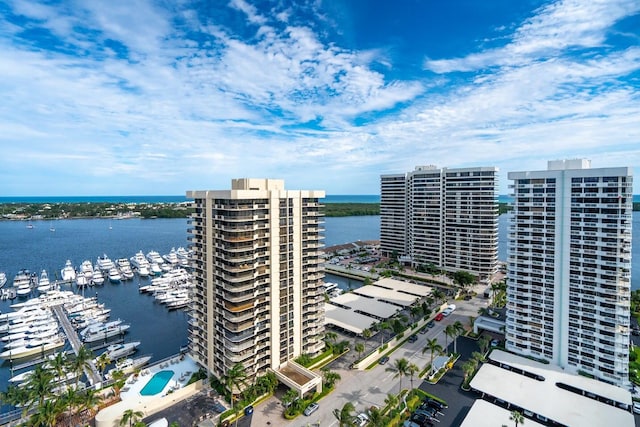 bird's eye view featuring a water view