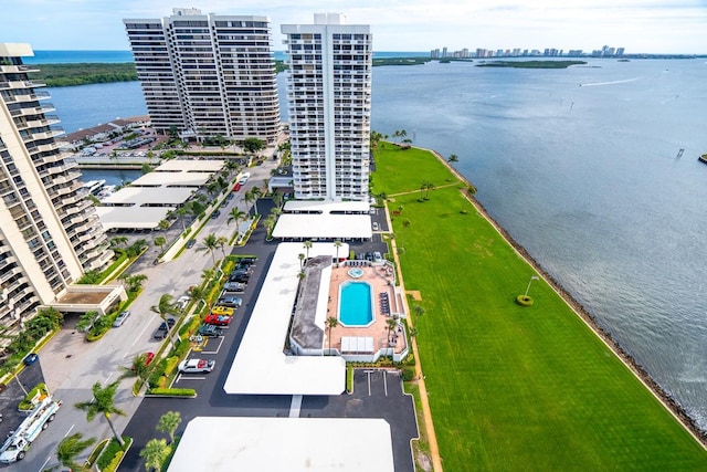 aerial view with a water view