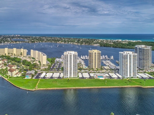 aerial view with a water view