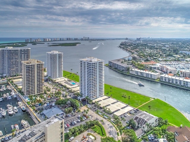 aerial view with a water view