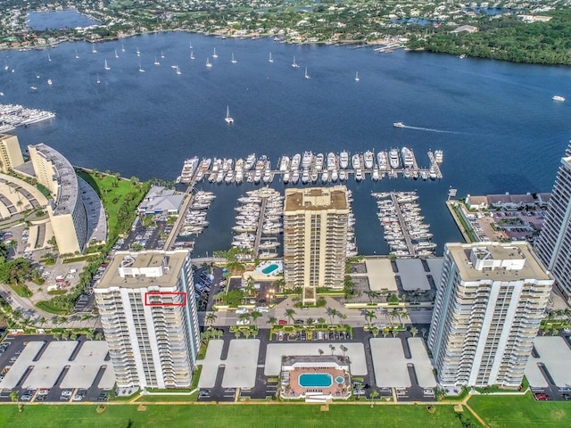 aerial view with a water view