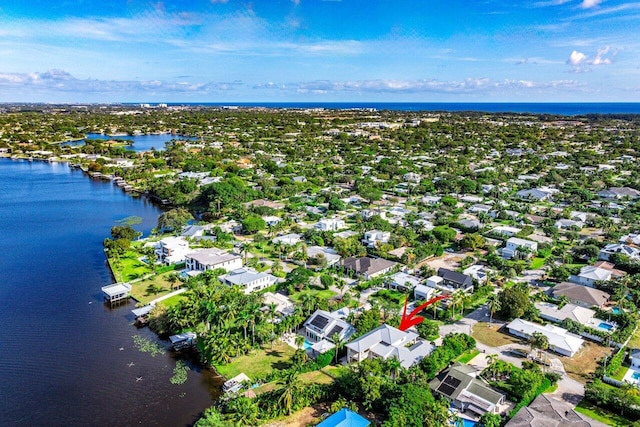 aerial view with a water view