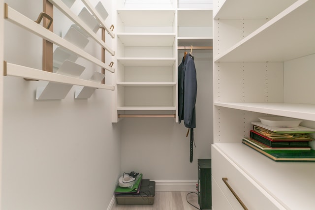 walk in closet with hardwood / wood-style flooring