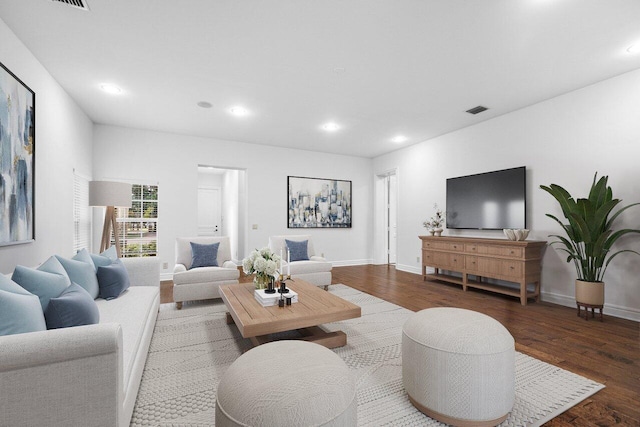 living room featuring dark hardwood / wood-style floors