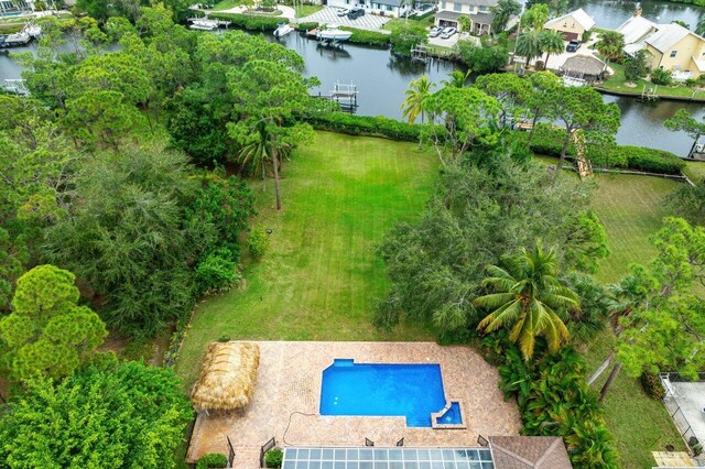 aerial view with a water view