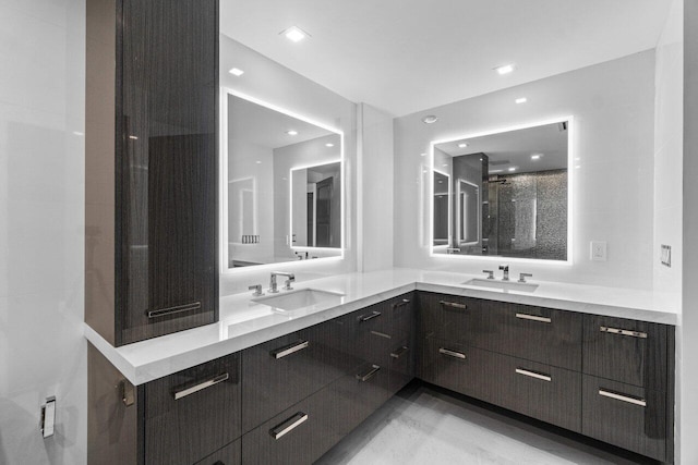 bathroom featuring vanity and walk in shower