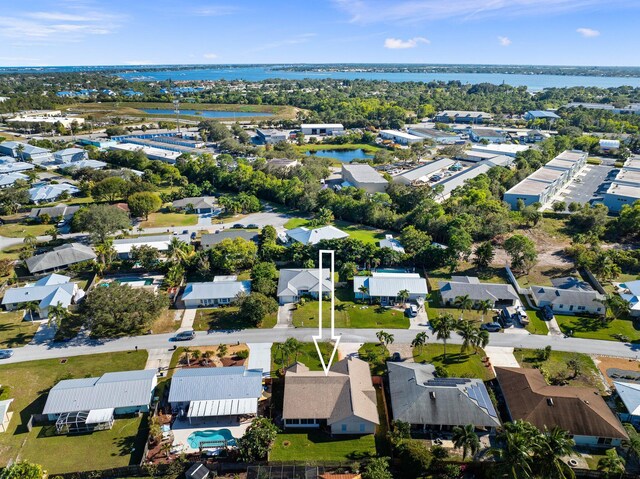 bird's eye view featuring a water view