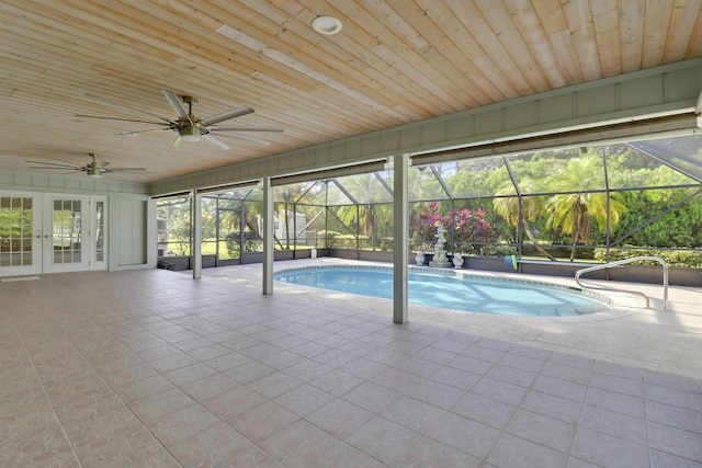 view of pool featuring ceiling fan and a hot tub