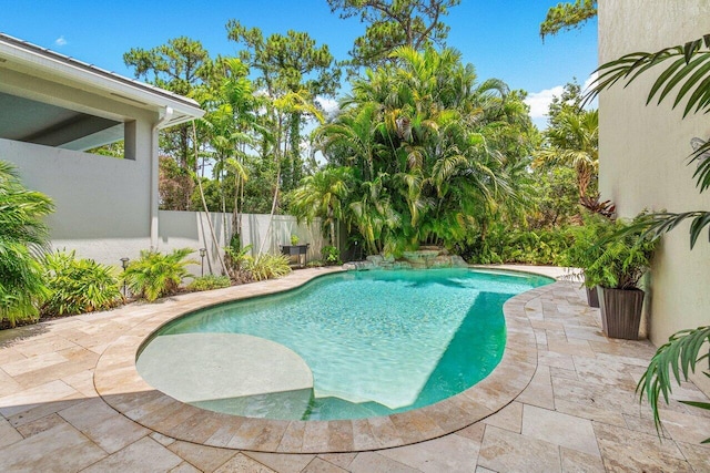 view of swimming pool featuring a patio area