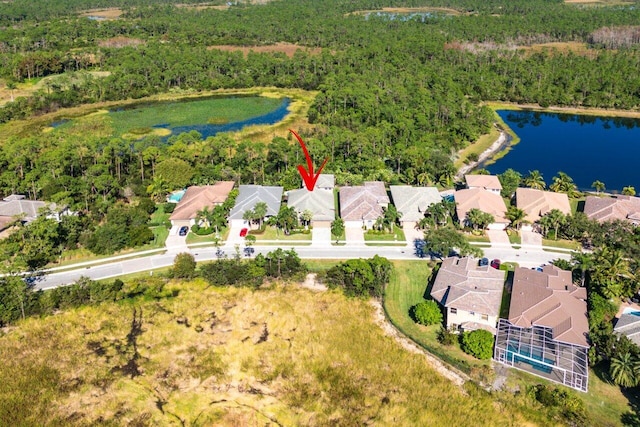 bird's eye view featuring a water view