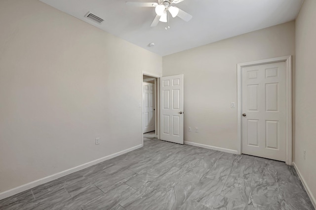 unfurnished bedroom with ceiling fan