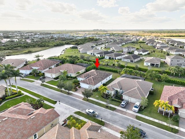 aerial view featuring a water view