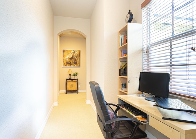 view of carpeted home office