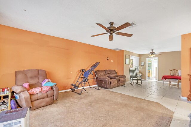 living room with light tile patterned floors