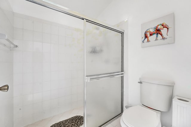 bathroom with toilet and walk in shower