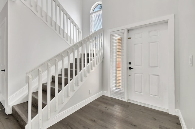 foyer with dark hardwood / wood-style floors