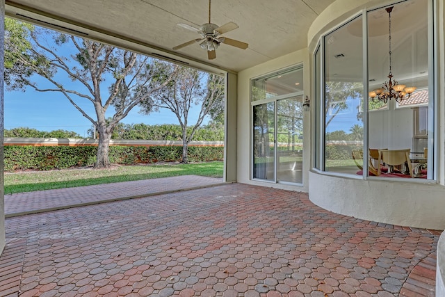 view of patio featuring ceiling fan