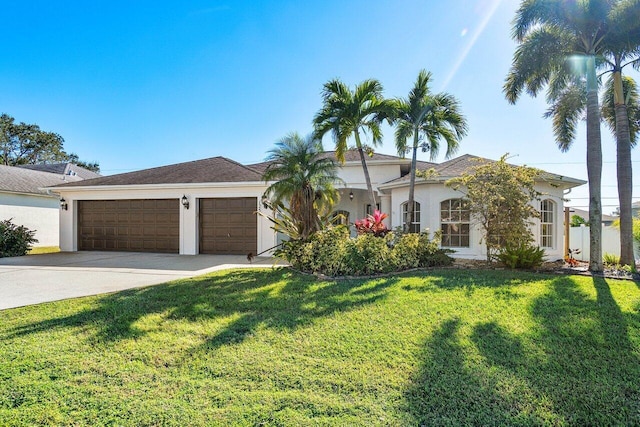 view of front facade featuring a front lawn and a garage