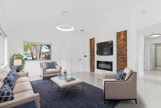 living room with light tile patterned floors