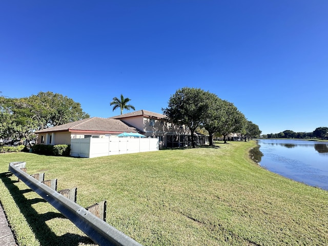 view of yard with a water view