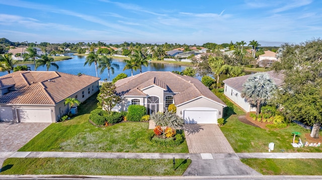 aerial view with a water view